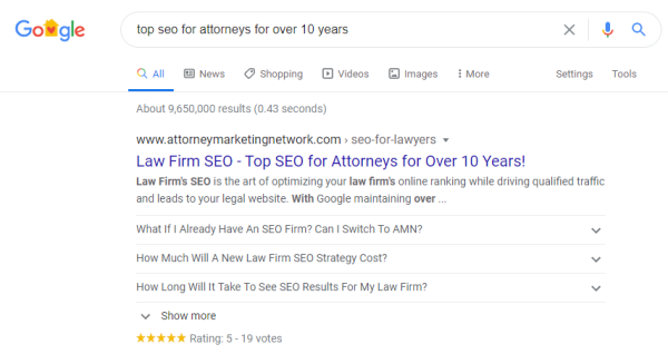 Organic Search Results for Attorneys SEO