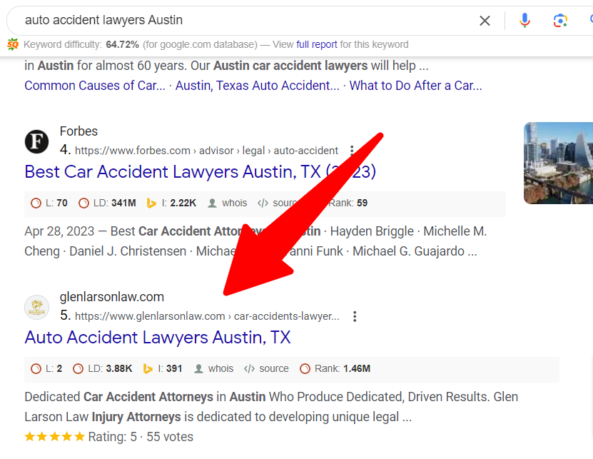 Google Search Result for Auto Accident Lawyer