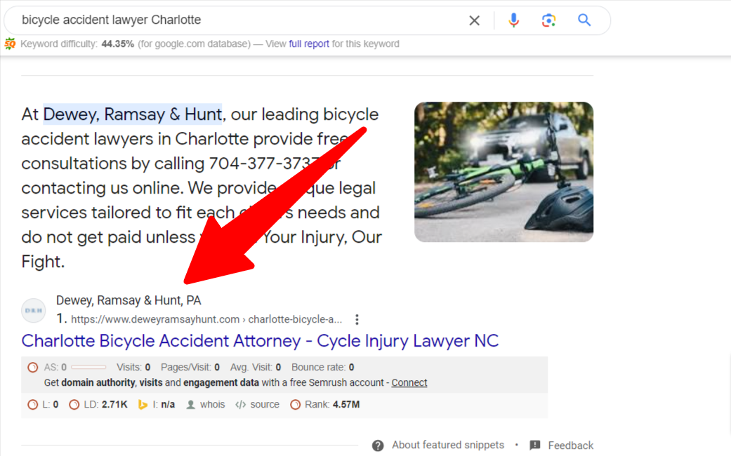 Bicycle Accident Lawyer Results on Google Search Engine Result Page