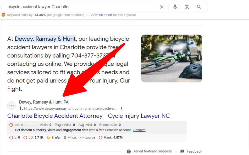 Bicycle Accident Lawyer Results on Google Search