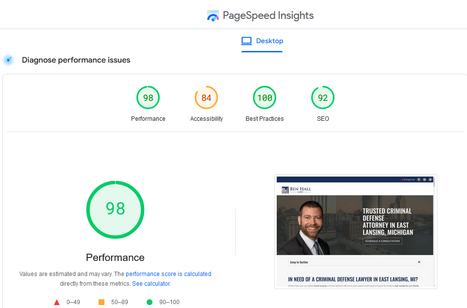 This Image shows that the Website Desktop Page Speed