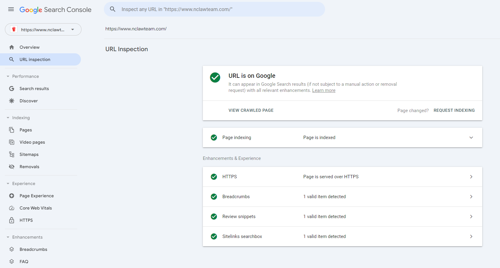 Images shows the Google Search Console URL Inspection Tool