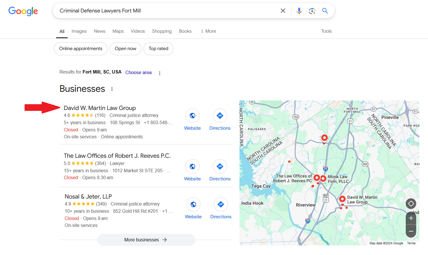 Local Pack Ranking: David W. Martin Law Group