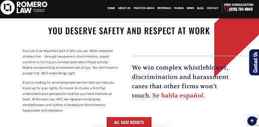 Romero Law Website Modern and Professional Visuals
