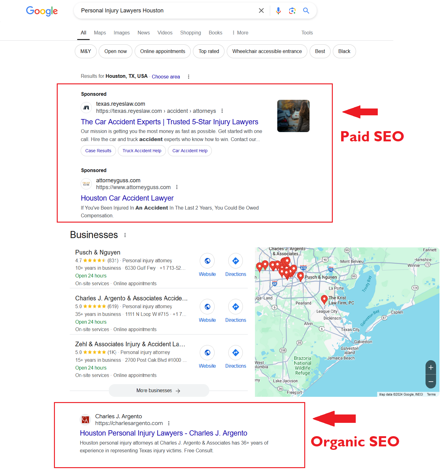 Search Engine Result Page Shows the results of Organic SEO and Paid Results