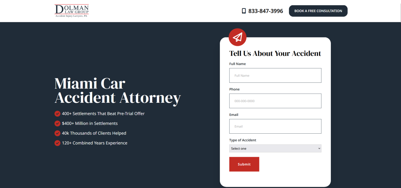 Dolman Law Group Website Header with Clear and Direct Headline