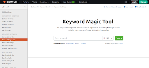 SEMrush Keyword Search Tool