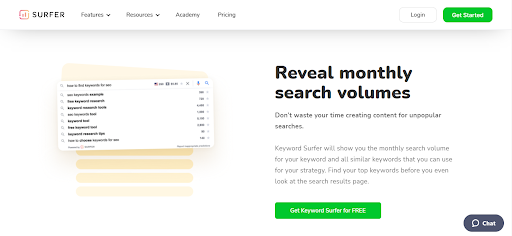 Surfer SEO Keyword Research Tool
