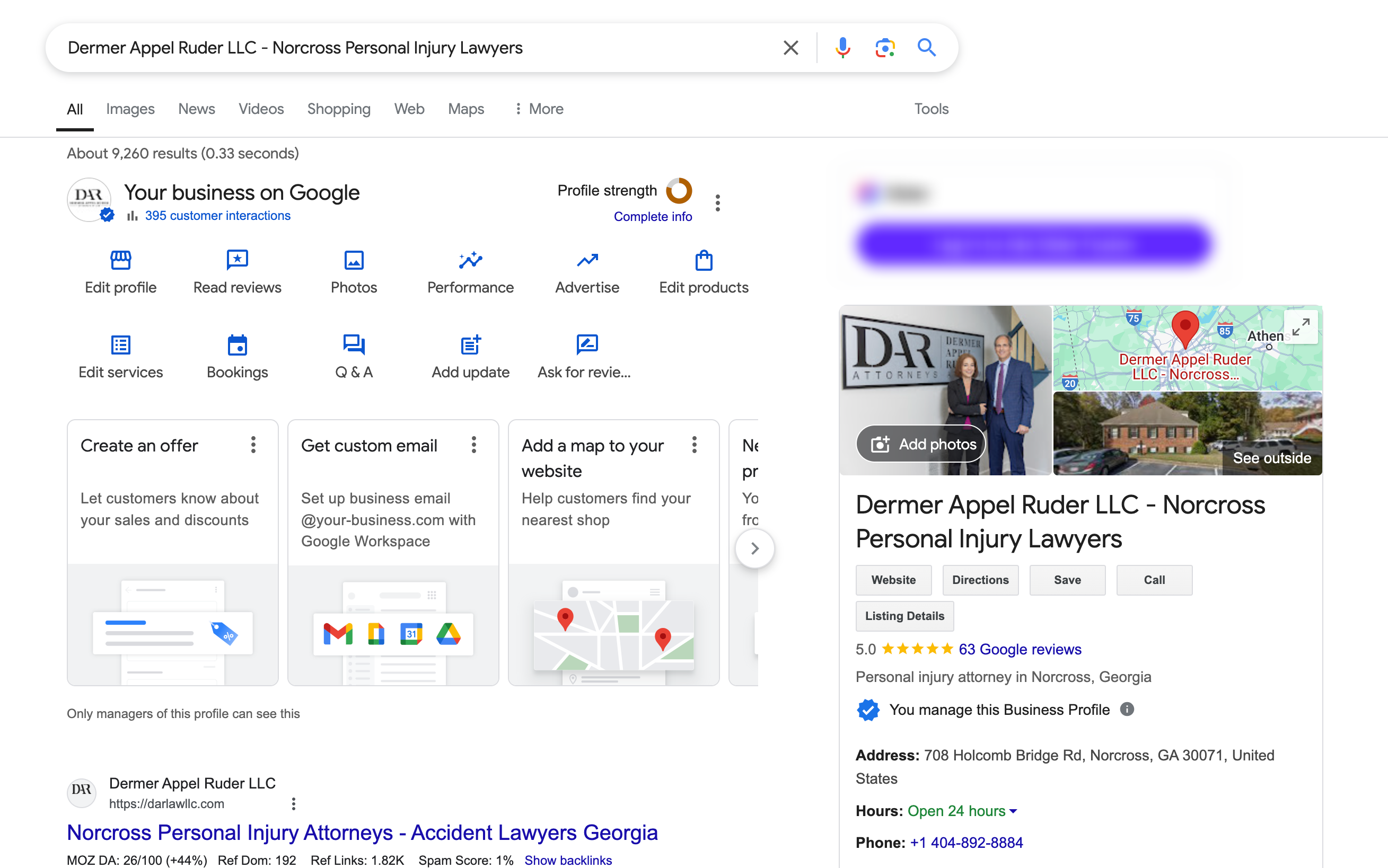 This image represent the Dermer Appel Ruder, LLC Google Business Profile which contains the basic Business information like NAP's
